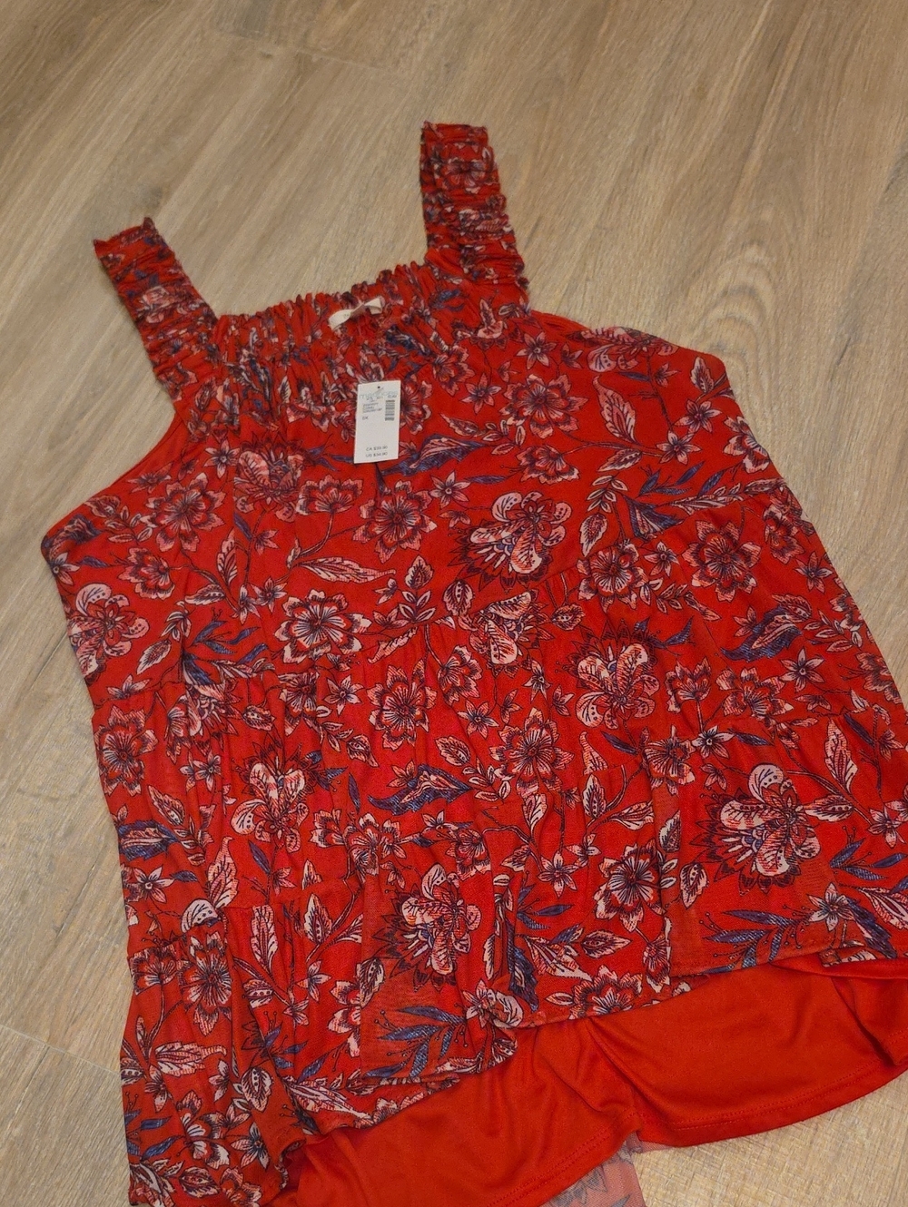 Maurices Red Floral Smocked Strap Cami